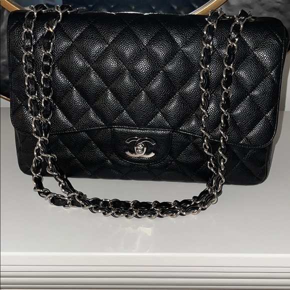 SOLD Chanel Single Flap Jumbo black caviar leather - Picture 15 of 16